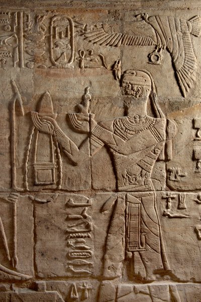Relief on a shrine erected by Pharaoh Taharqa in the court of the Temple of Amun built by him at Kawa in Nubia, 25th Dynasty, Late Period, 690-64 BC sandstone (detail) by Egyptian 25th Dynasty